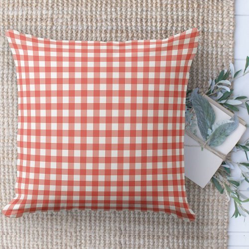 Modern Farmhouse Orange  White Gingham Couch Throw Pillow