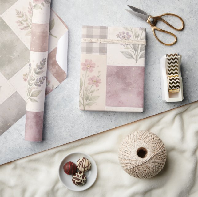 Modern Farmhouse Pastel Purple Quilt Patchwork  Wrapping Paper (Crafts)