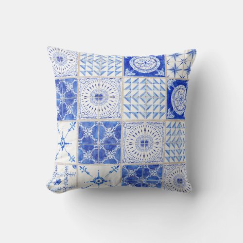 Modern Farmhouse Patchwork Tile Art Pattern Rustic Throw Pillow