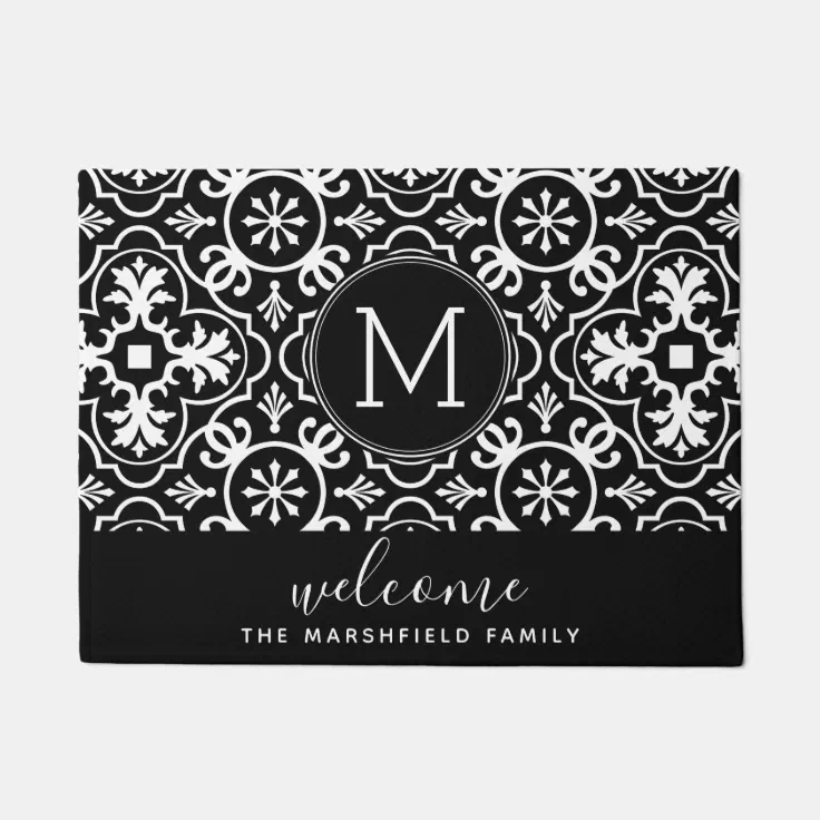 Modern Farmhouse Pattern Family Black Doormat Zazzle