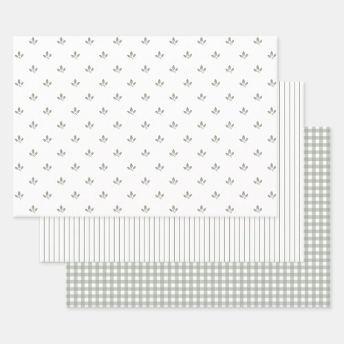 Modern Farmhouse Pattern Mix Dusky Green  Wrapping Paper Sheets