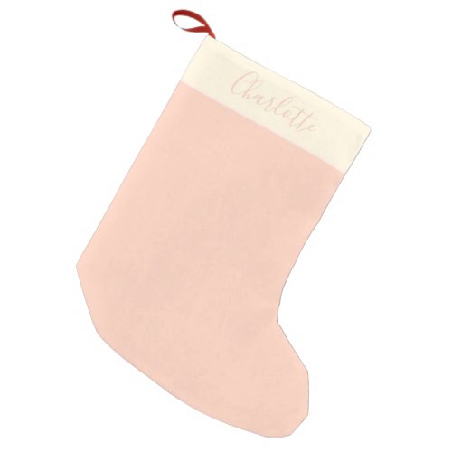 Modern Farmhouse Personalized Script Name Peach Small Christmas Stocking