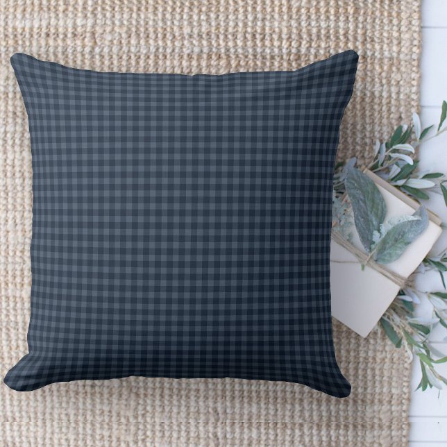 Modern Farmhouse Pillow Blue Gingham Plaid Couch  (throw pillow farmhouse pillows country navy blue plaid throw pillow )