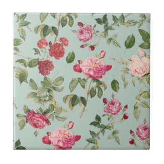 Modern Farmhouse Pink Floral Rose Ceramic Tile