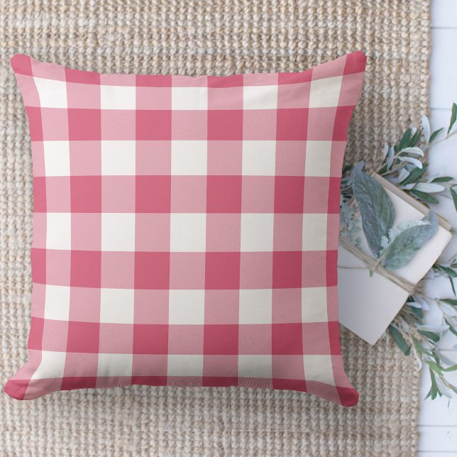 Modern Farmhouse Pink & White Buffalo Plaid Couch Throw Pillow (Modern farmhouse throw pillow pink and white buffalo plaid couch pillow )