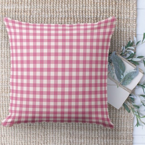 Modern Farmhouse Pink  White Gingham Nursery Throw Pillow