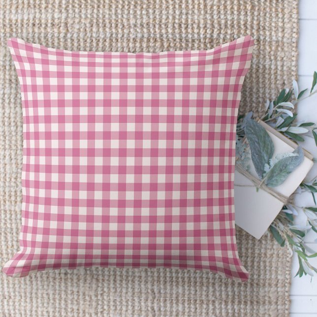 Modern Farmhouse Pink & White Gingham Nursery Throw Pillow (throw pillow farmhouse pillows country pink and white gingham plaid throw pillow )