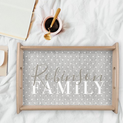 Modern Farmhouse Polka dots Family Name Wood Serving Tray