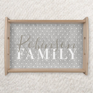Modern Farmhouse Polka dots Family Name Wood Serving Tray