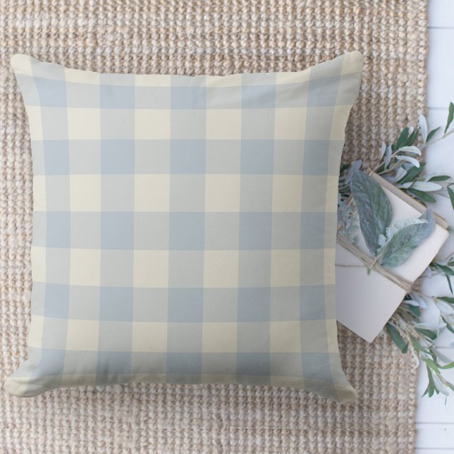 Modern Farmhouse Powder Blue Buffalo Plaid  Throw Pillow (Modern farmhouse throw pillow powder blue and beige buffalo plaid couch pillow )