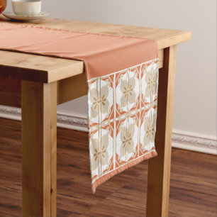 Modern Farmhouse Red and Beige Short Table Runner