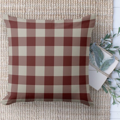 Modern Farmhouse Red  Beige Buffalo Plaid Couch  Throw Pillow