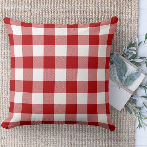 Modern Farmhouse Red  White Buffalo Plaid Couch Throw Pillow