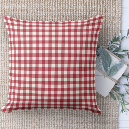 Modern Farmhouse Red  White Gingham Couch Throw Pillow