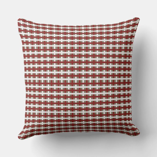 Modern Farmhouse Red White Sage Christmas Plaid Throw Pillow (Back)
