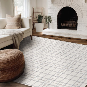 Modern Farmhouse Rug, Beige And Blue Plaid Area Rug