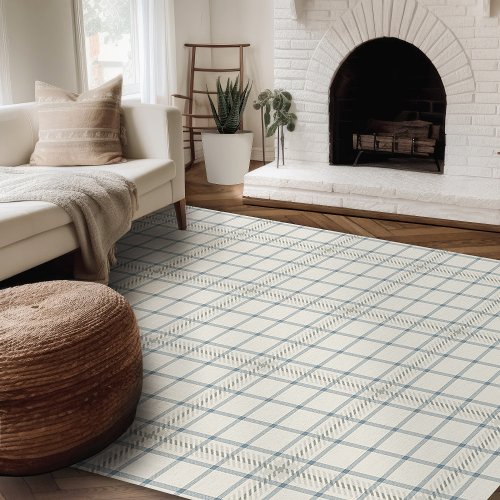 Modern Farmhouse Rug Beige And Blue Plaid Area Rug