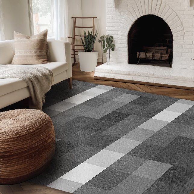 Modern Farmhouse Rug, Black And White Plaid Area Rug (Modern farmhouse rug black and white bold plaid rug for living room)