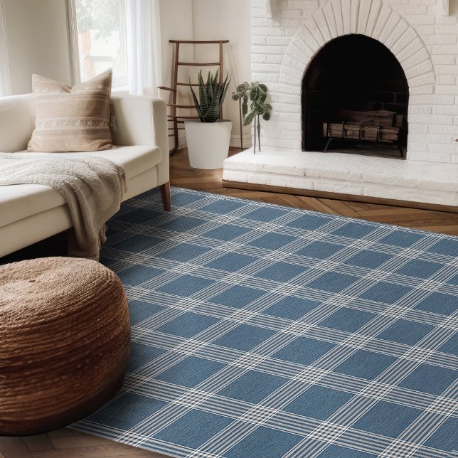 Modern Farmhouse Rug, Blue And White Plaid Area Rug (modern farmhouse rug plaid area rug blue and white)
