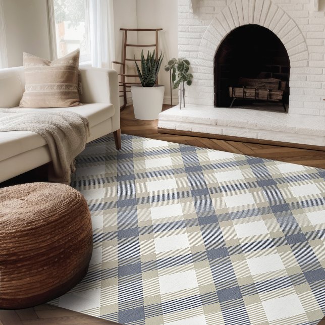 Modern Farmhouse Rug Blue & Beige Area (Modern farmhouse rug blue and beige plaid area rug for living room)