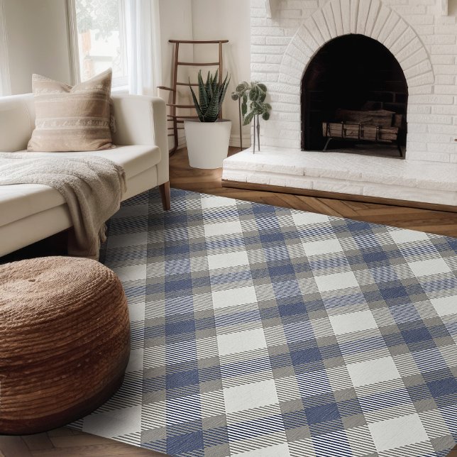 Modern Farmhouse Rug Brown And Blue Area (Modern farmhouse rug brown, blue and beige plaid area rug for living room)