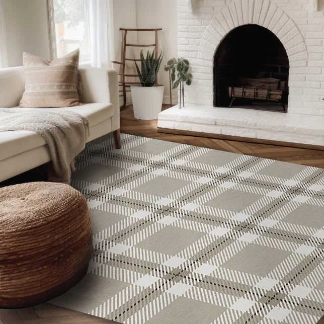 Modern Farmhouse Rug, Brown And White Plaid Area Rug | Zazzle