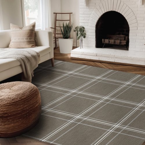 Modern Farmhouse Rug Brown And White Plaid Area Rug