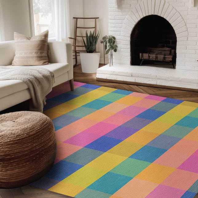 Modern Farmhouse Rug Colorful Plaid Area (Modern farmhouse rug colorful plaid area rug for living room or bedroom)