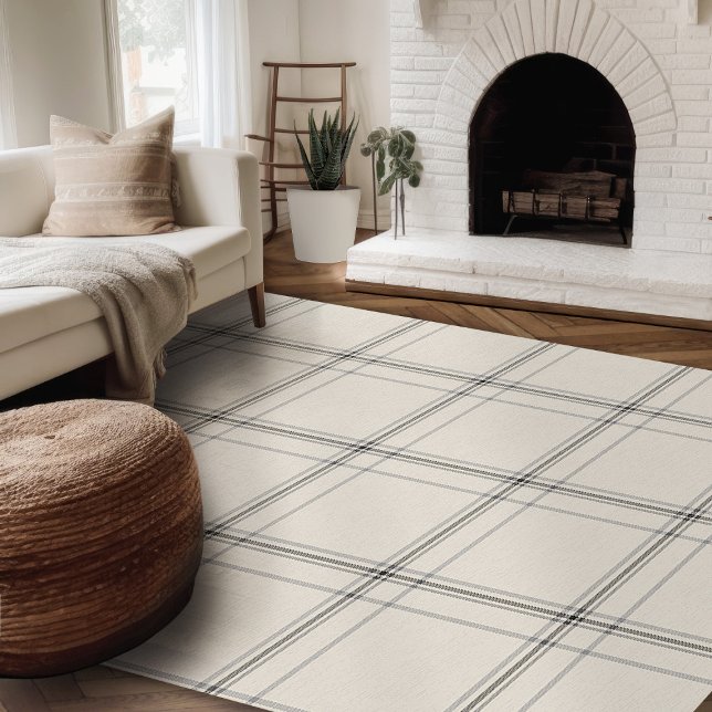 Modern Farmhouse Rug Gray & Cream Area (Modern farmhouse rug gray and beige plaid area rug for living room)