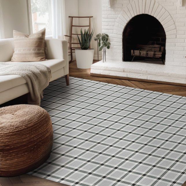Modern Farmhouse Rug, Grey And Black Plaid Area Rug (modern farmhouse rug plaid area rug black and white and gray)
