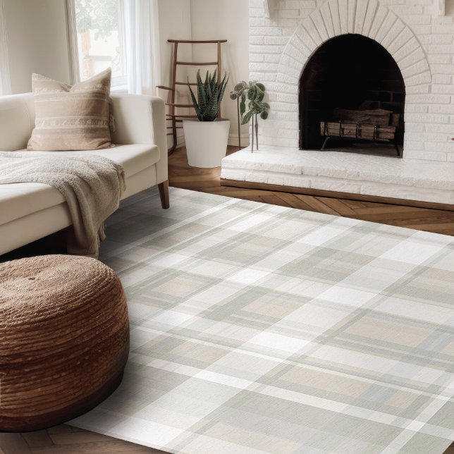 Modern Farmhouse Rug Olive & Beige Plaid Area (Modern farmhouse rug olive and beige plaid area rug for living room)