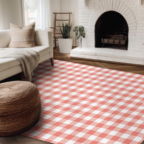 Modern Farmhouse Rug Orange  White Gingham Area Rug