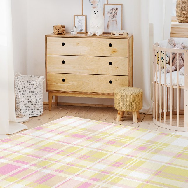 Modern Farmhouse Rug Pink And Yellow Plaid Area (Modern farmhouse rug pink and yellow plaid area rug for living room)