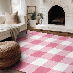 Modern Farmhouse Rug Pink & White Buffalo Plaid 