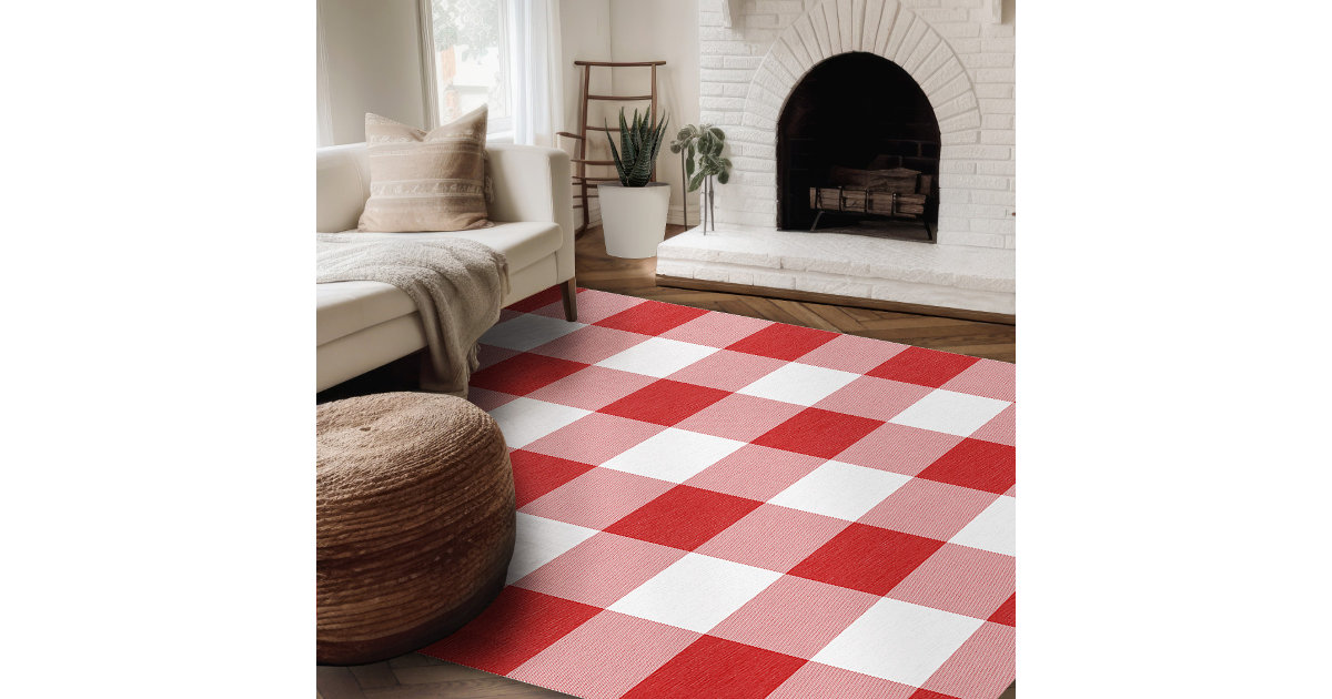 Modern Farmhouse Rug Red & White Buffalo Plaid Zazzle