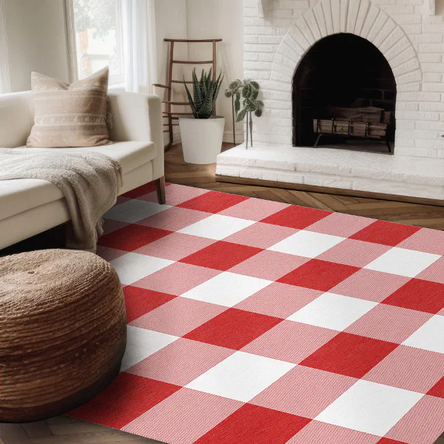 Modern Farmhouse Rug Red & White Buffalo Plaid Zazzle