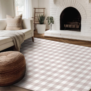 Modern Farmhouse Rug, Tan & White Gingham Area Rug