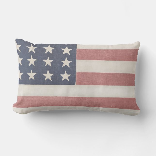 Modern Farmhouse Rustic American Flag Lumbar Pillow (Front)