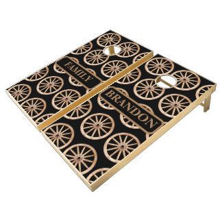 Modern Farmhouse Rustic Old-Fashion Wooden Wheel Cornhole Set