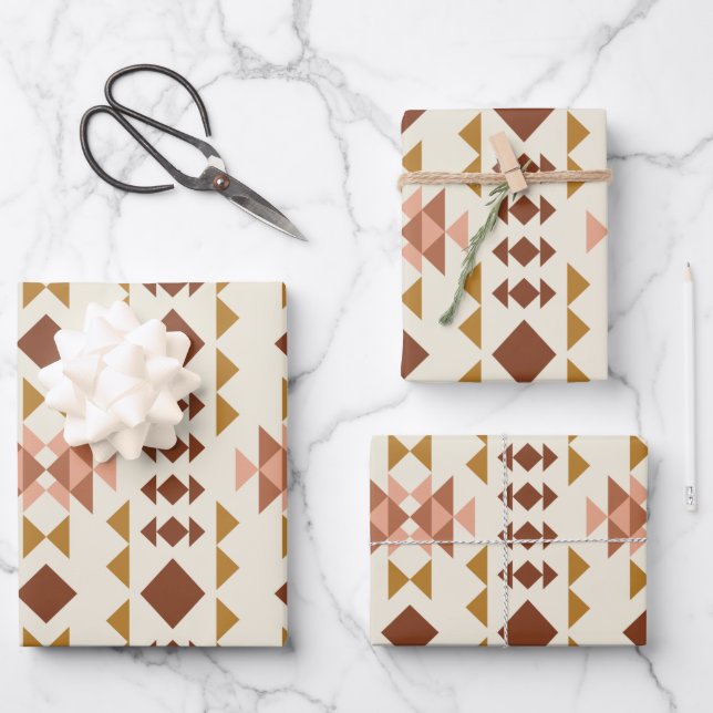Modern Farmhouse Rustic Terracotta Geometric Art  Wrapping Paper Sheets (Front)