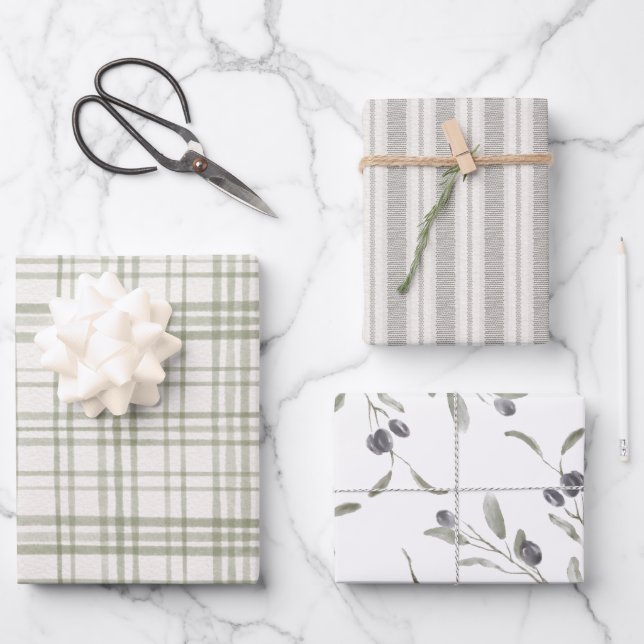 Modern Farmhouse Sage Green Christmas Wrapping Paper Sheets (Front)