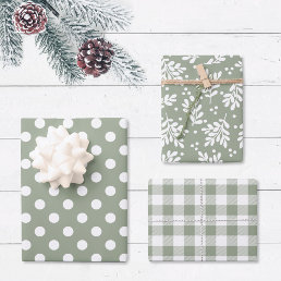 Modern Farmhouse Sage Green Holiday Gift Wrapping Paper Sheets