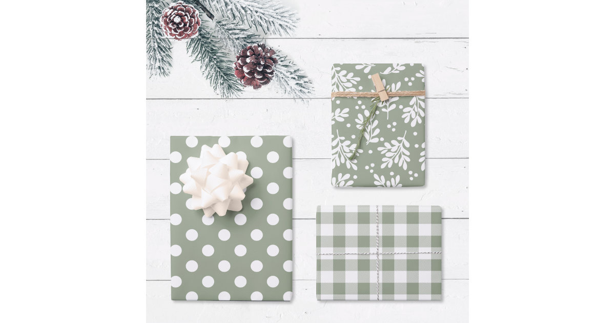 Modern Christmas Foliage Holiday Gift Sage Green Wrapping Paper