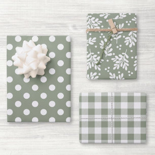 Modern Farmhouse Sage Green Holiday Gift Wrapping Paper Sheets