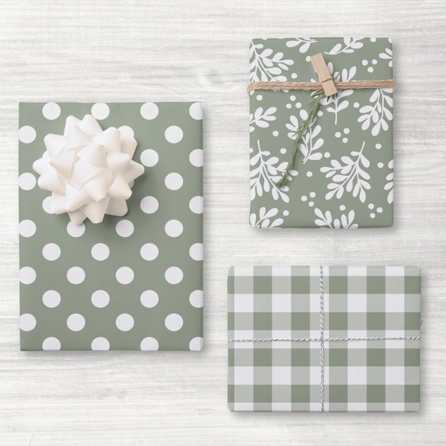 Modern Farmhouse Sage Green Holiday Gift Wrapping Paper Sheets (Creator Uploaded)