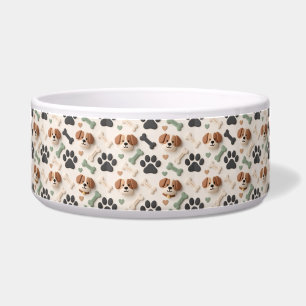 Modern Farmhouse Sage Green Paw Print Ceramic Dog Bowl