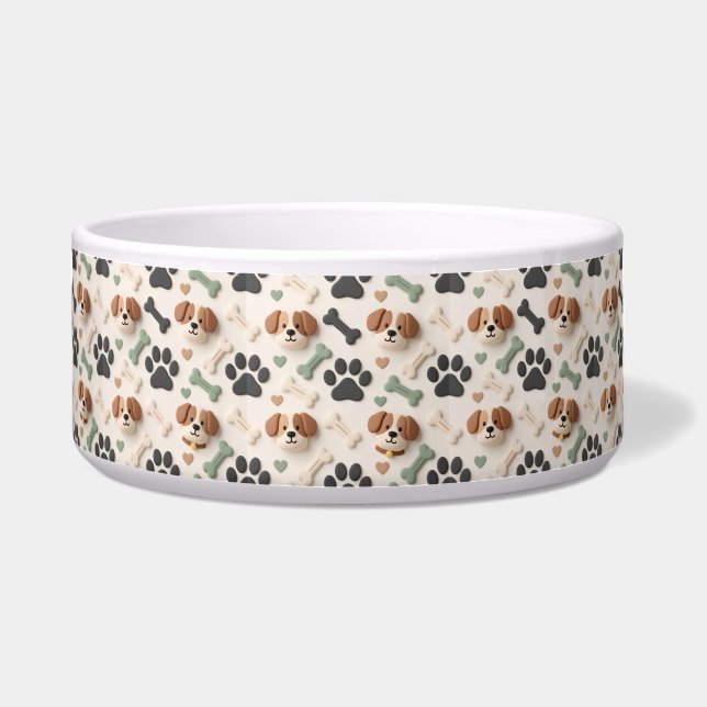 Modern Farmhouse Sage Green Paw Print Ceramic Dog Bowl (Front)
