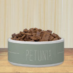 Modern Farmhouse Sage Green Personalized Bowl<br><div class="desc">This personalized pet bowl is perfect for your furry family member. Customize the bowl with your dog or cat's name. The sage green color and skinny lettering will complement any kitchen with a modern farmhouse look. A skinny stripe circling the bowl accents your pet's name. Farmhouse style dinnerware for pets....</div>