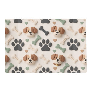 Modern Farmhouse Sage & Taupe Paw Print Pet Food Placemat