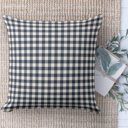 Modern Farmhouse Slate  White Gingham Couch Throw Pillow